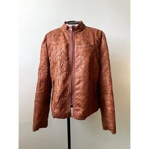 Y2k/90s Leather Look Crinkle Zip Up Jacket by Cristina V - Size Large